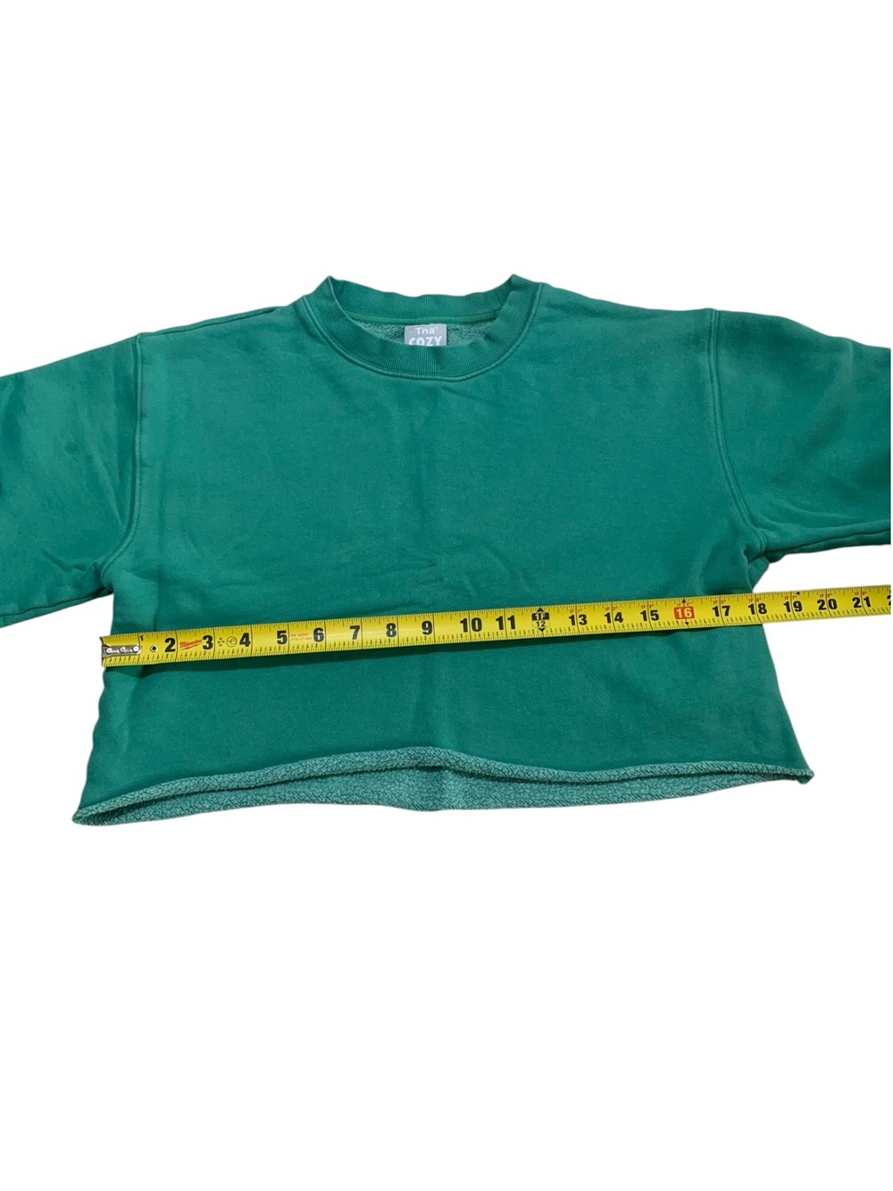 Tna Aritzia Cozy Fleece Perfect Cropped Crew Sweatshirt Green S - Picture 7 of 8